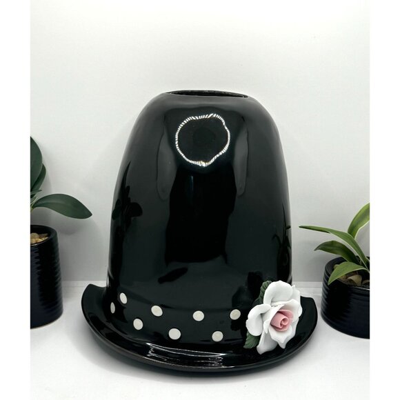 GiftCraft Black & White Polka Dot Ceramic Hanging Hat PLANTER by Gift Gallery 9" - Picture 1 of 9